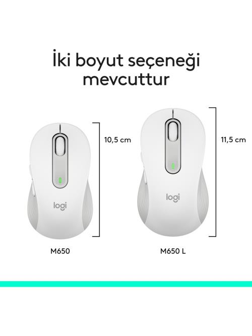 LOGITECH Signature M650 Küçük ve Orta Boy Sağ El Için Sessiz Kablosuz Mouse - Beyaz 910-006255 - Mouse ürünleri tekmarshop.com'da